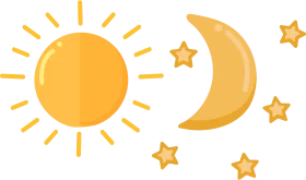 Whimsical Celestial Clipart: Radiant Sun, Crescent Moon, and Twinkling Stars Design