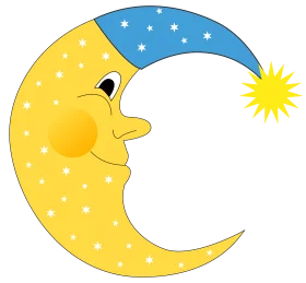 Whimsical Crescent Moon Clipart with Cheerful Facial Expression and Starry Night Design