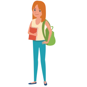 Young Female College Student with Backpack and Books Cartoon Clipart Design