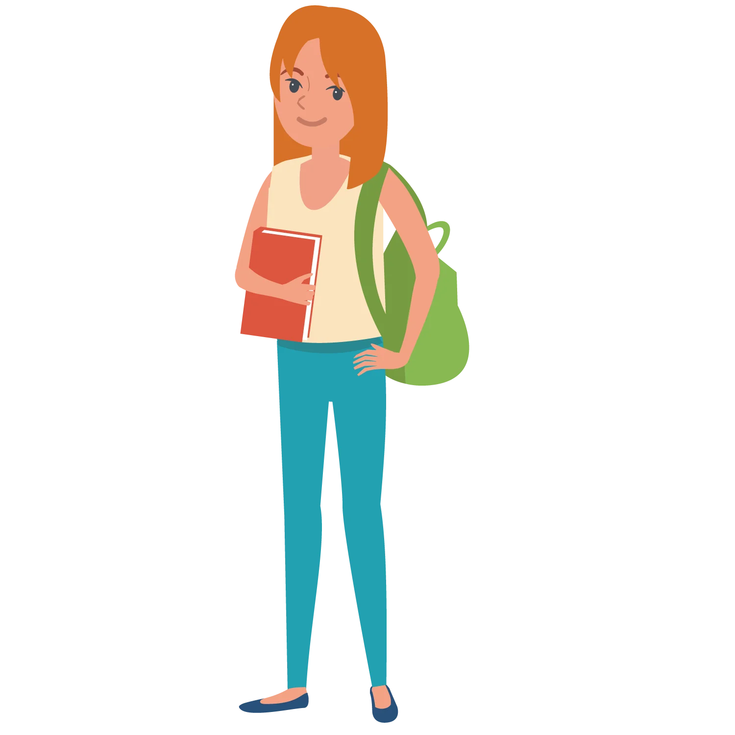 Young Female College Student with Backpack and Books Cartoon Clipart Design