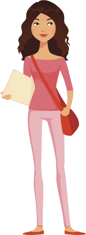 Young Female Student Carrying Books and Bag Modern Educational Clipart Design