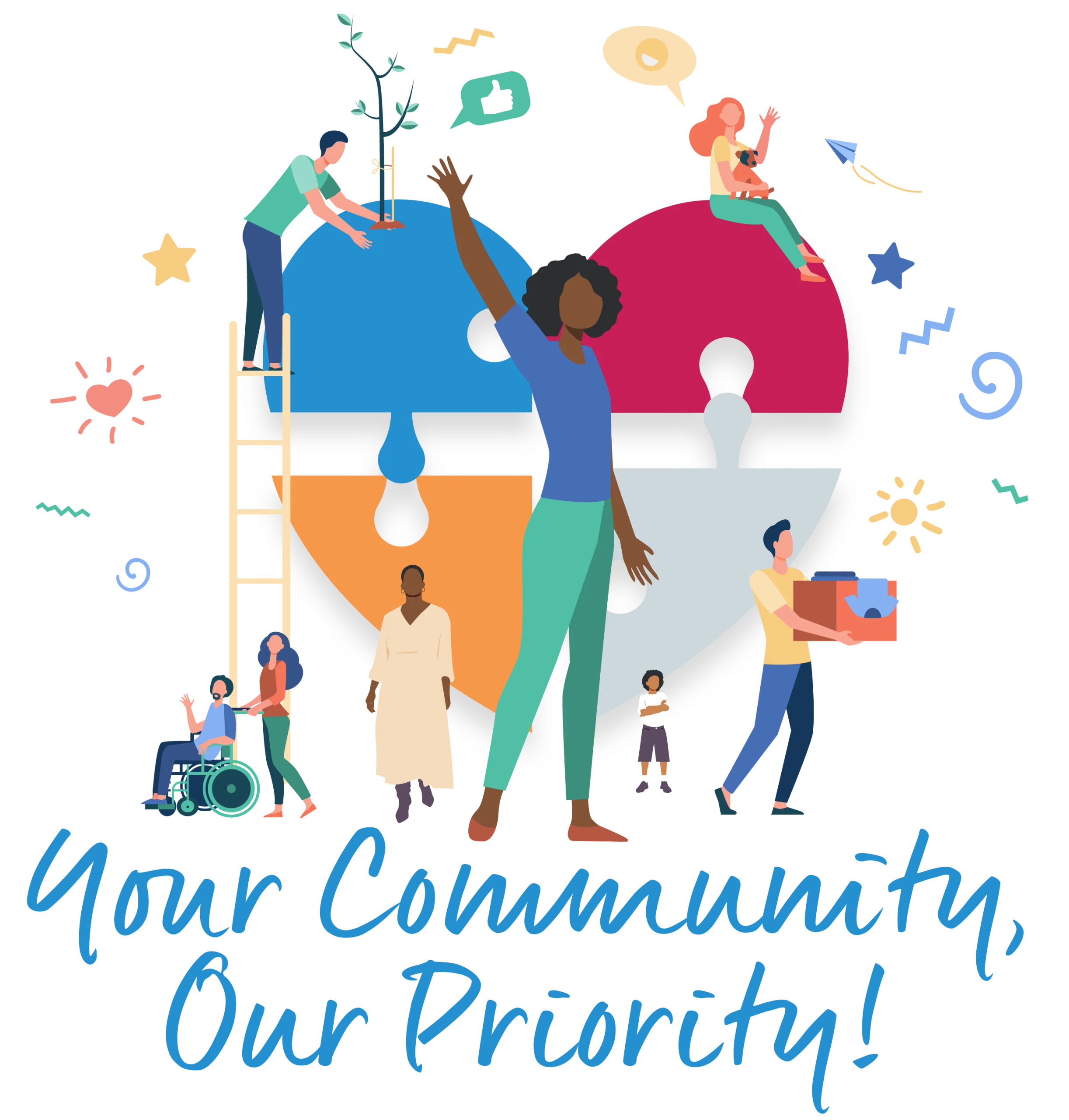 Your Community, Our Priority! - Inclusive Community Support Clipart Design