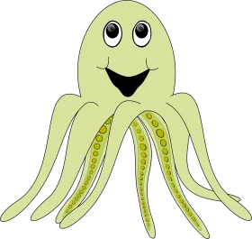 Adorable Green Smiling Octopus Clipart for Kids Marine Adventure Illustration