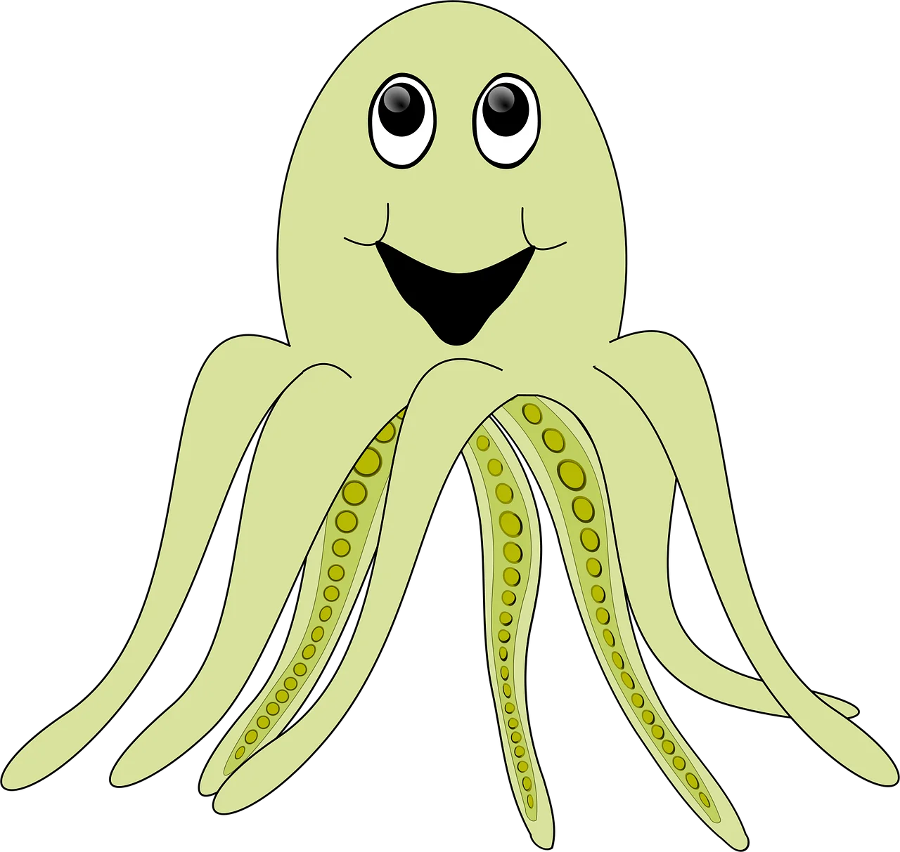 Adorable Green Smiling Octopus Clipart for Kids Marine Adventure Illustration