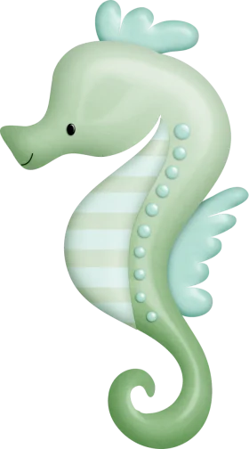 Adorable Pastel Green Seahorse Underwater Creature Clipart Illustration