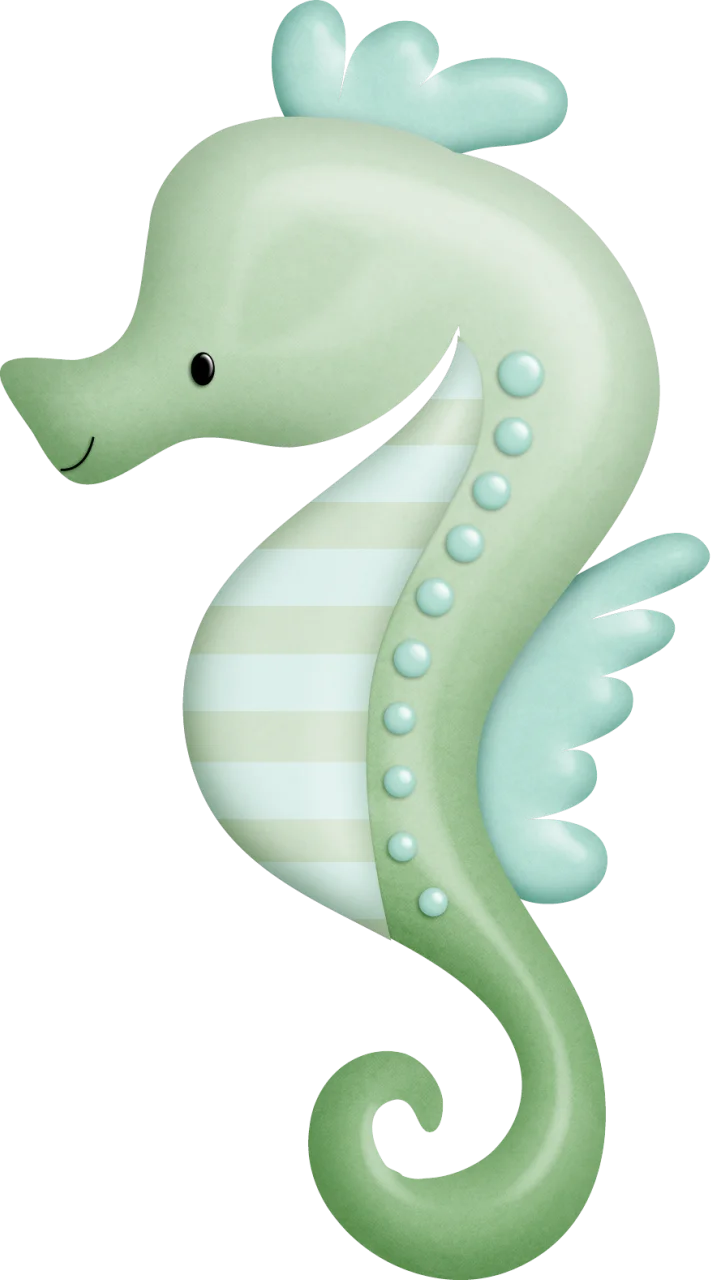 Adorable Pastel Green Seahorse Underwater Creature Clipart Illustration