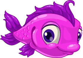 Adorable Purple Cartoon Fish Swimming with Playful Expressive Clipart Style
