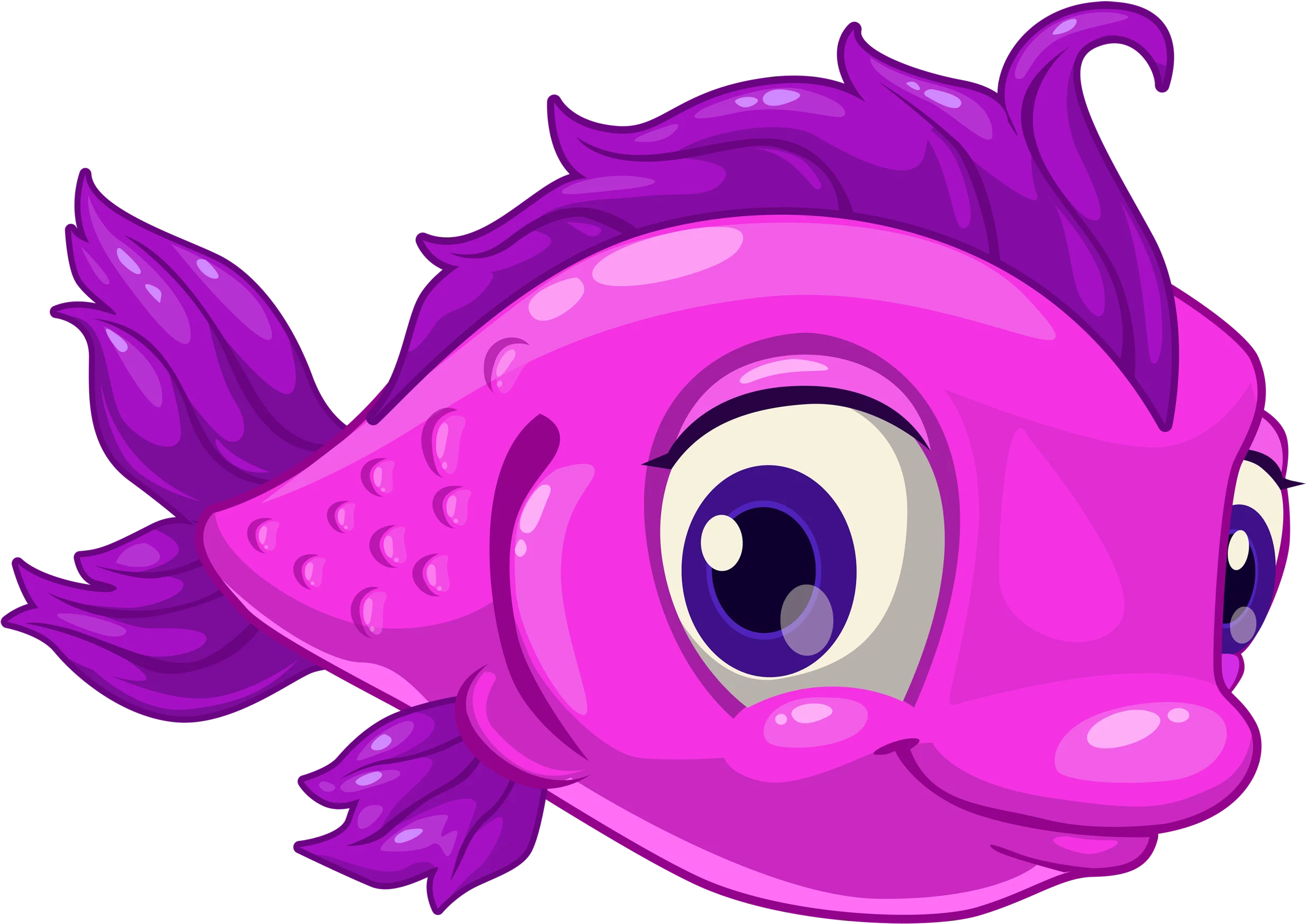 Adorable Purple Cartoon Fish Swimming with Playful Expressive Clipart Style