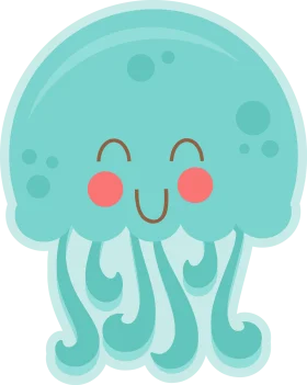 Adorable Teal Jellyfish Cartoon Clipart with Cute Smiling Expression