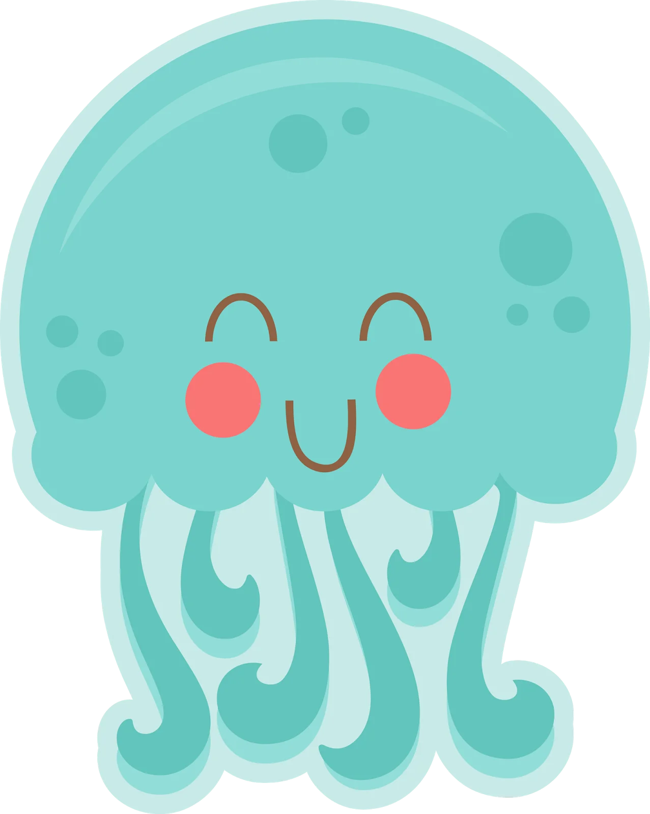 Adorable Teal Jellyfish Cartoon Clipart with Cute Smiling Expression