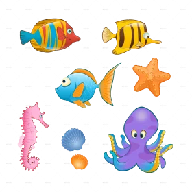 Adorable Underwater Friends Sea Life Marine Creatures Cartoon Clipart Collection