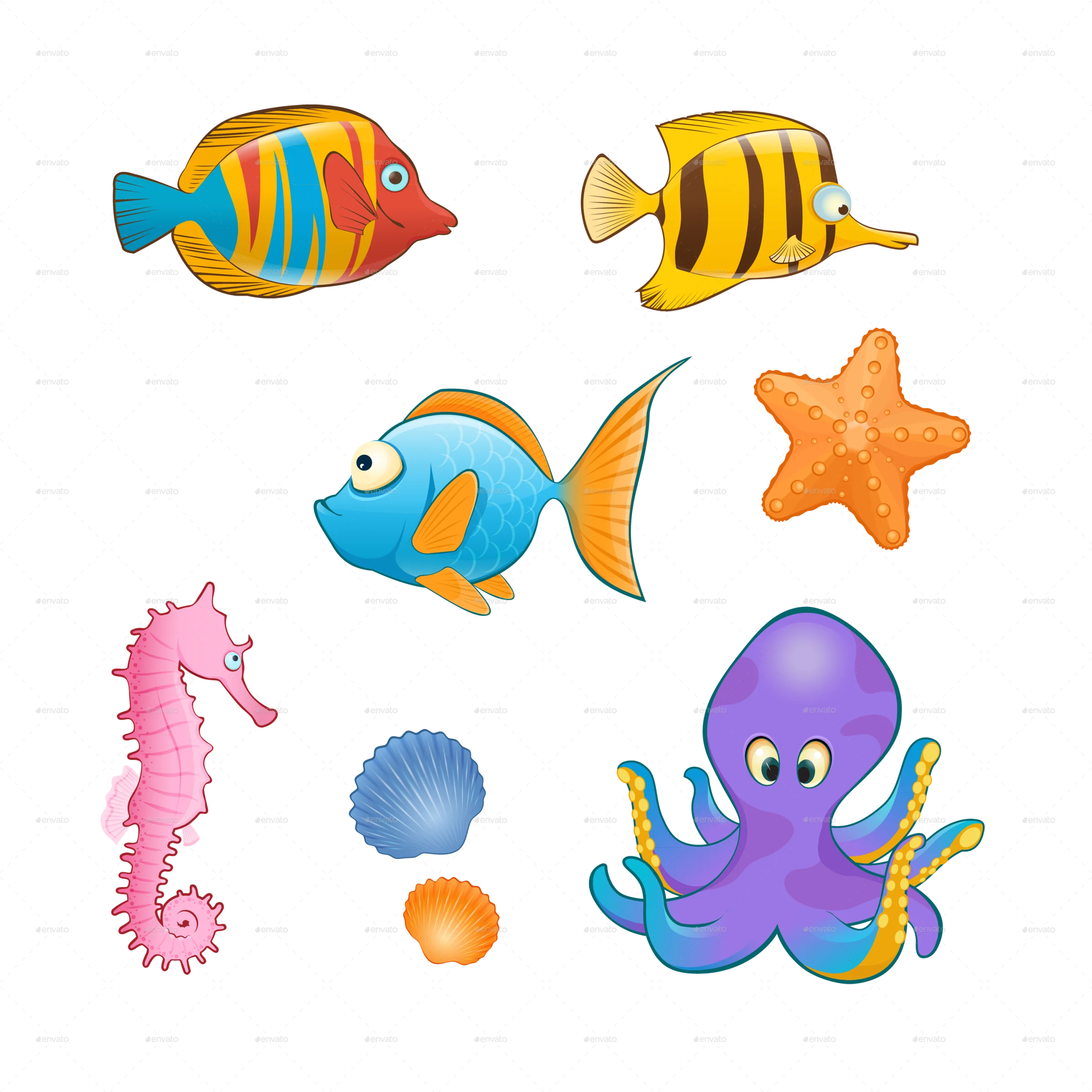 Adorable Underwater Friends Sea Life Marine Creatures Cartoon Clipart Collection