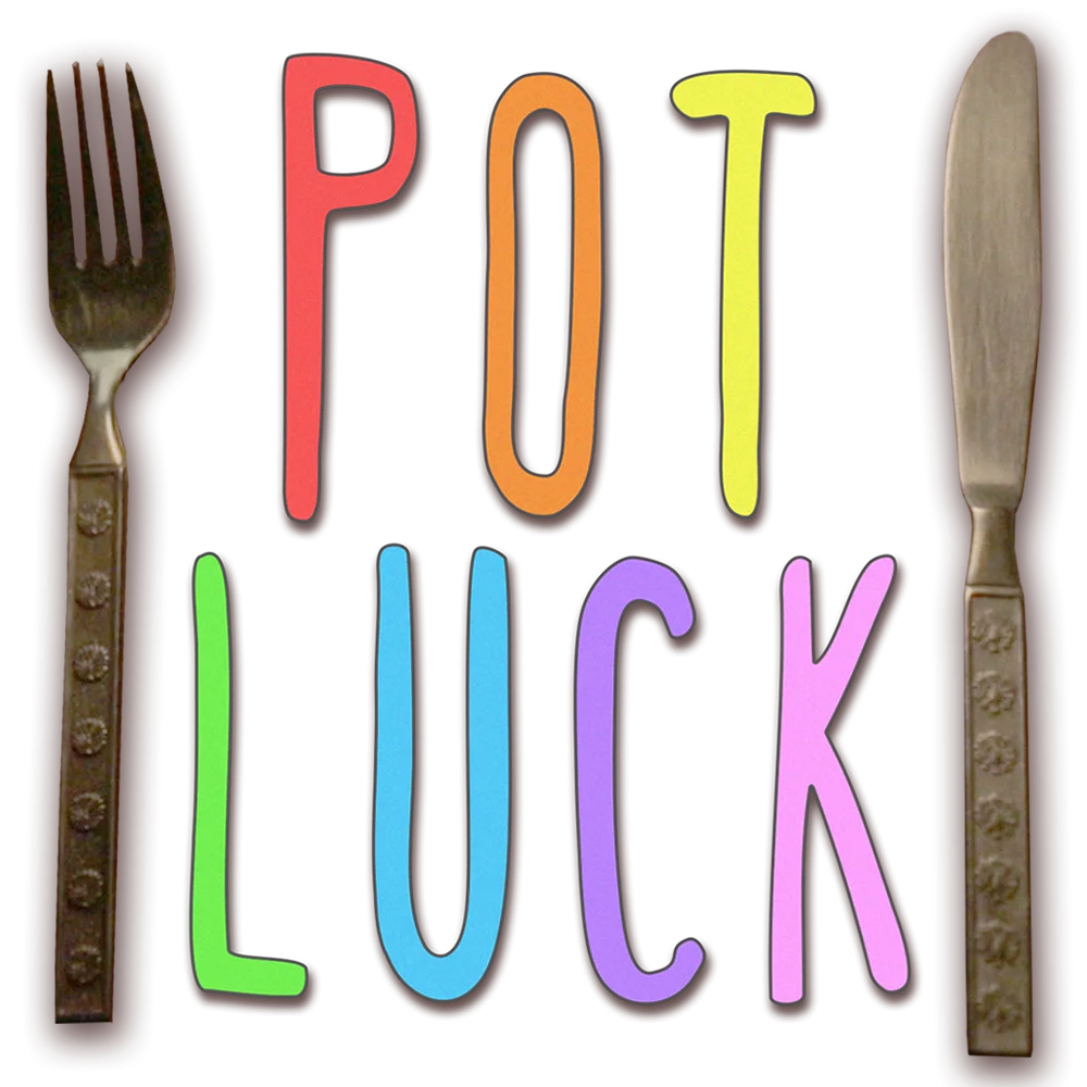 Colorful Playful Potluck Clipart with Whimsical Typography and Utensils