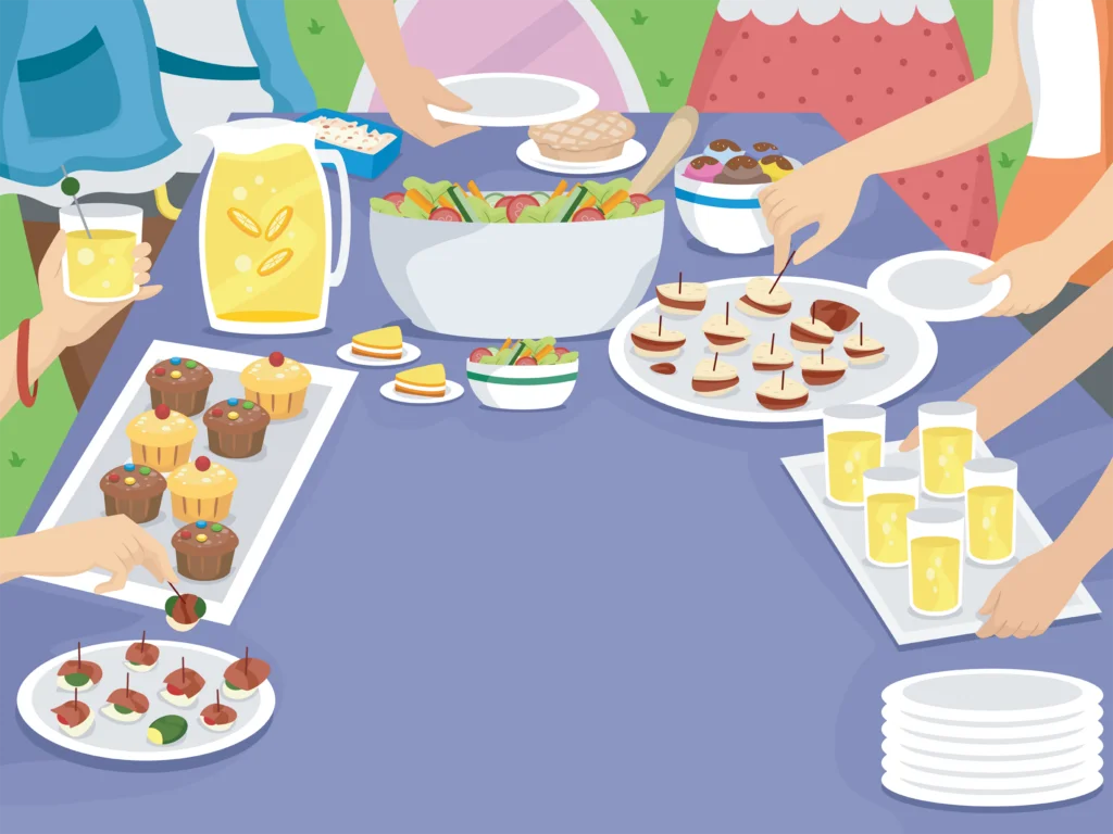 Community Gathering Feast: A Colorful Potluck Party Clipart Celebration