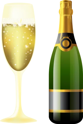 Elegant Champagne Bottle and Sparkling Glass Celebratory Clipart Design