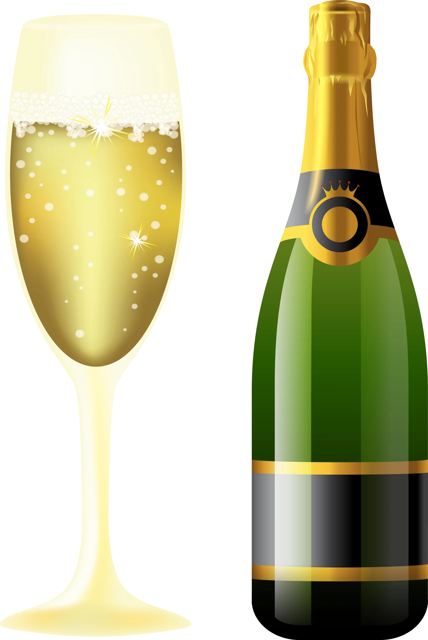 Elegant Champagne Bottle and Sparkling Glass Celebratory Clipart Design