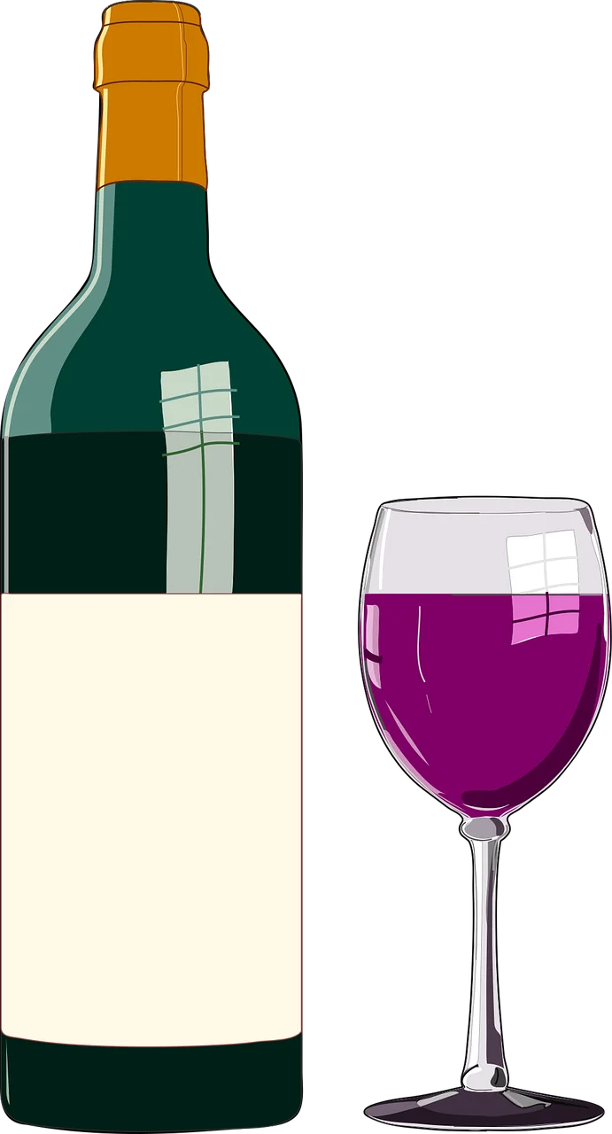 Elegant Dark Green Wine Bottle and Purple Wine Glass Clipart Illustration