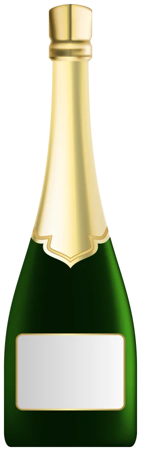 Elegant Green and Gold Champagne Bottle Clipart with Blank Label Design