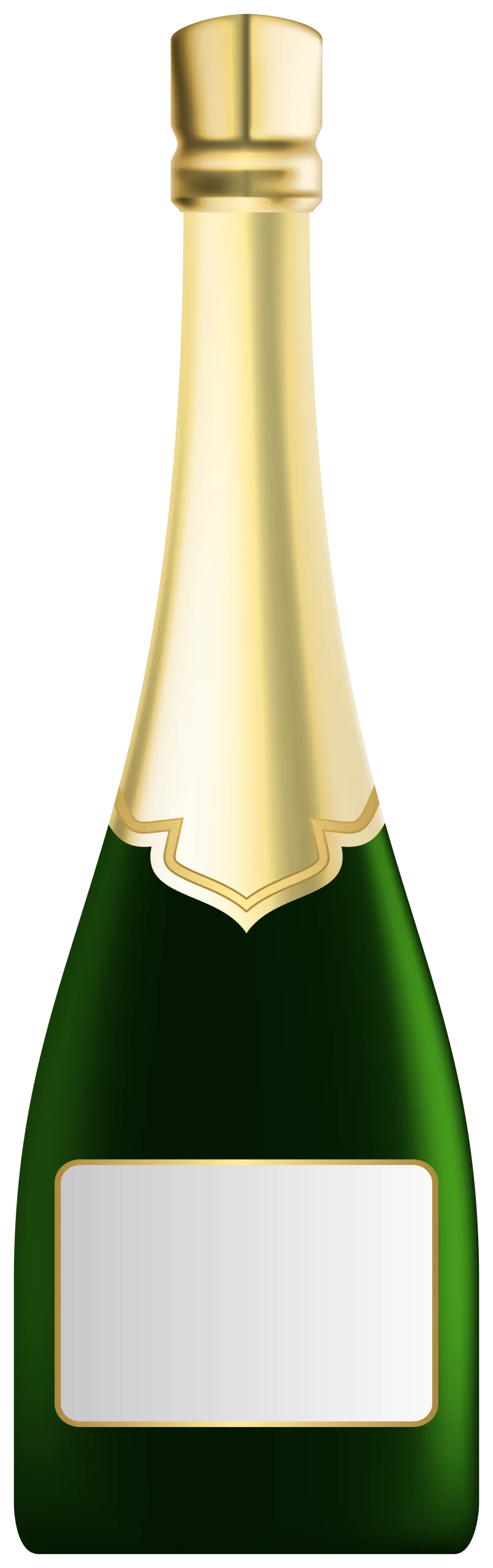 Elegant Green and Gold Champagne Bottle Clipart with Blank Label Design