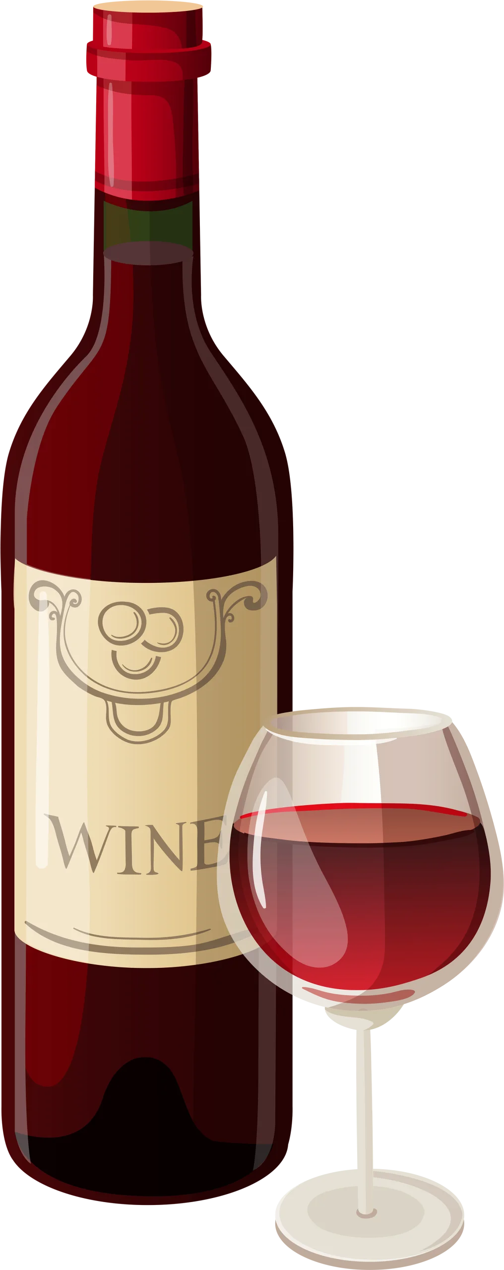 Elegant Red Wine Bottle and Filled Wine Glass Artistic Clipart Illustration