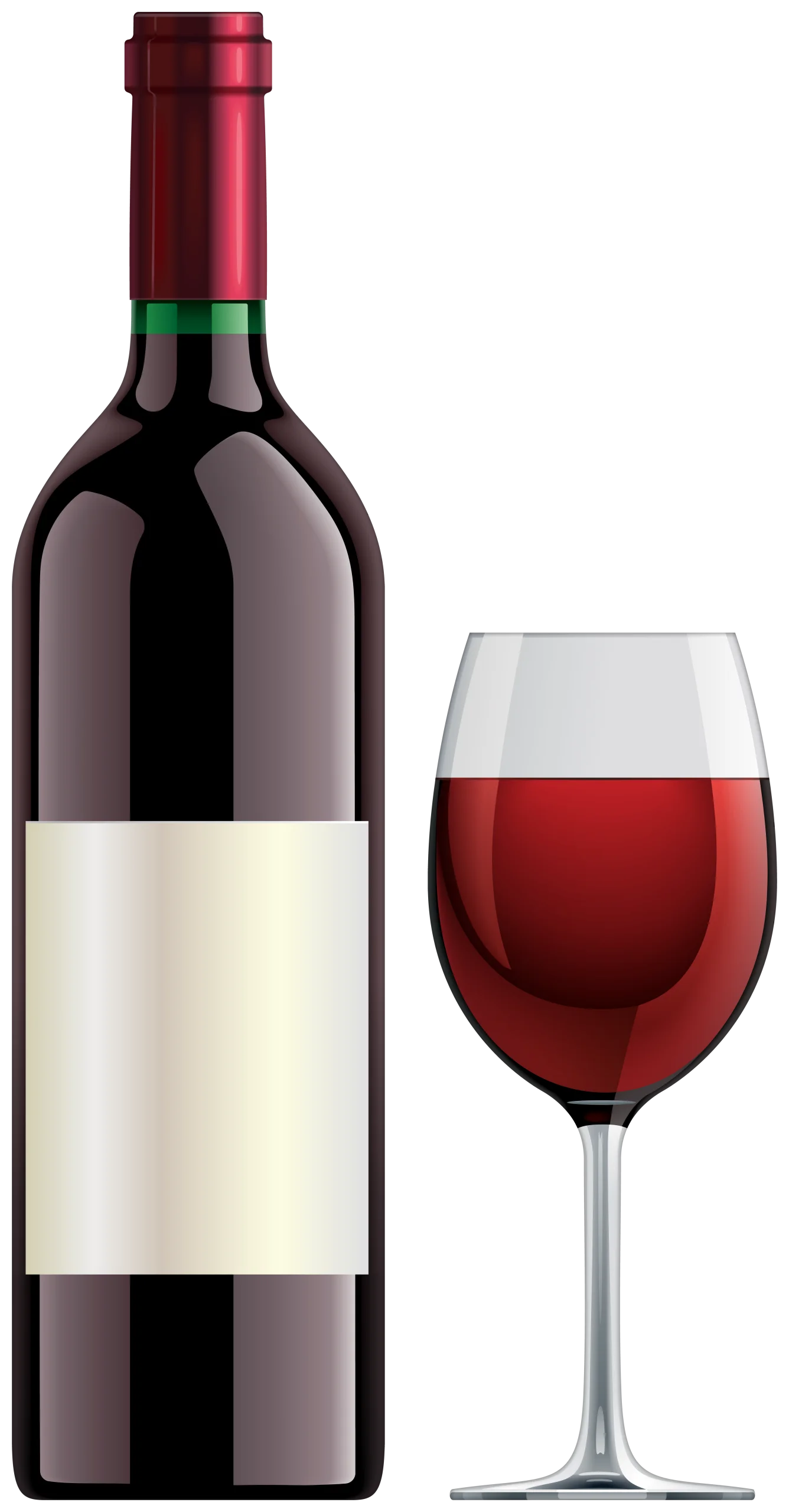 Elegant Red Wine Bottle and Glass Clipart Illustration for Beverage Design