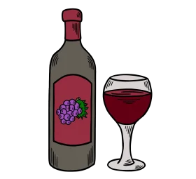 Elegant Red Wine Bottle and Glass Clipart Illustration for Culinary Designs