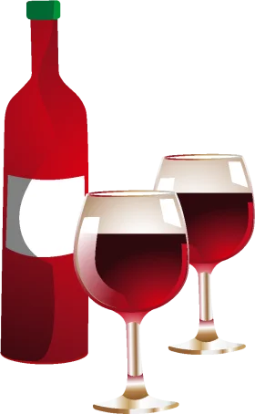 Elegant Red Wine Bottle and Glasses Artistic Wine Clipart Illustration