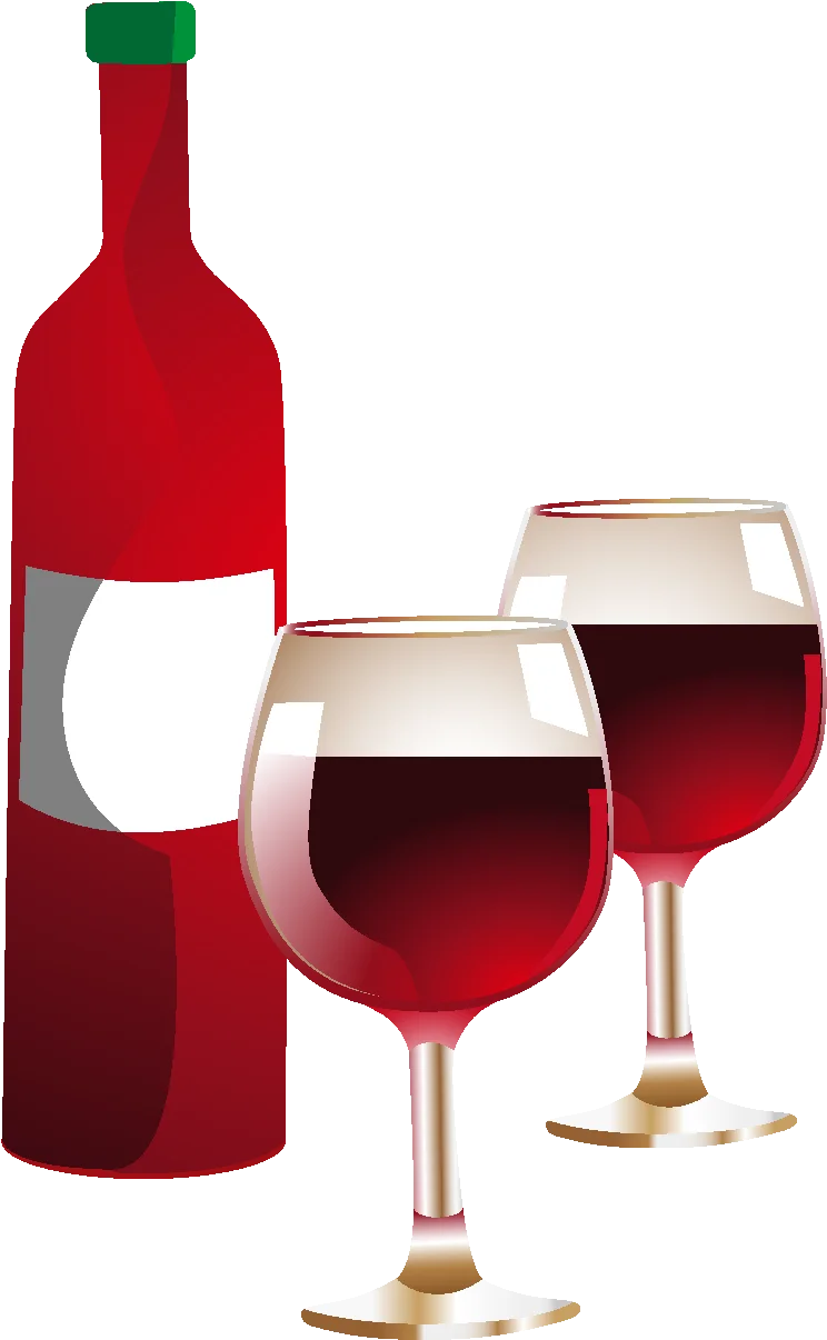 Elegant Red Wine Bottle and Glasses Artistic Wine Clipart Illustration