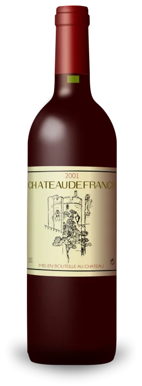 Elegant Vintage Wine Bottle Clipart: Chateau de France 2001 Classic Label Design