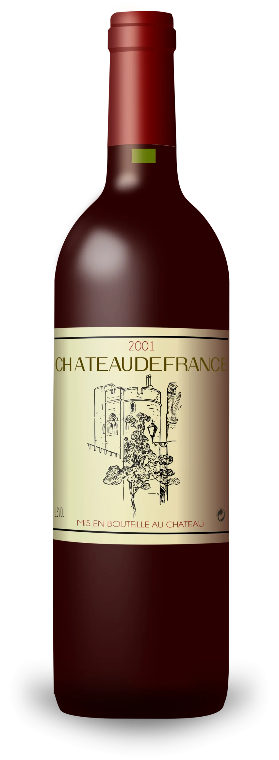 Elegant Vintage Wine Bottle Clipart: Chateau de France 2001 Classic Label Design