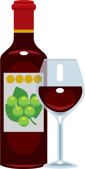 Elegant Wine Bottle and Crystal Glass Clipart Illustration with Grape Motif