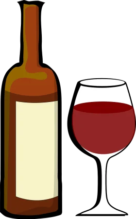 Elegant Wine Bottle and Glass Clipart Design with Rich Red Hue