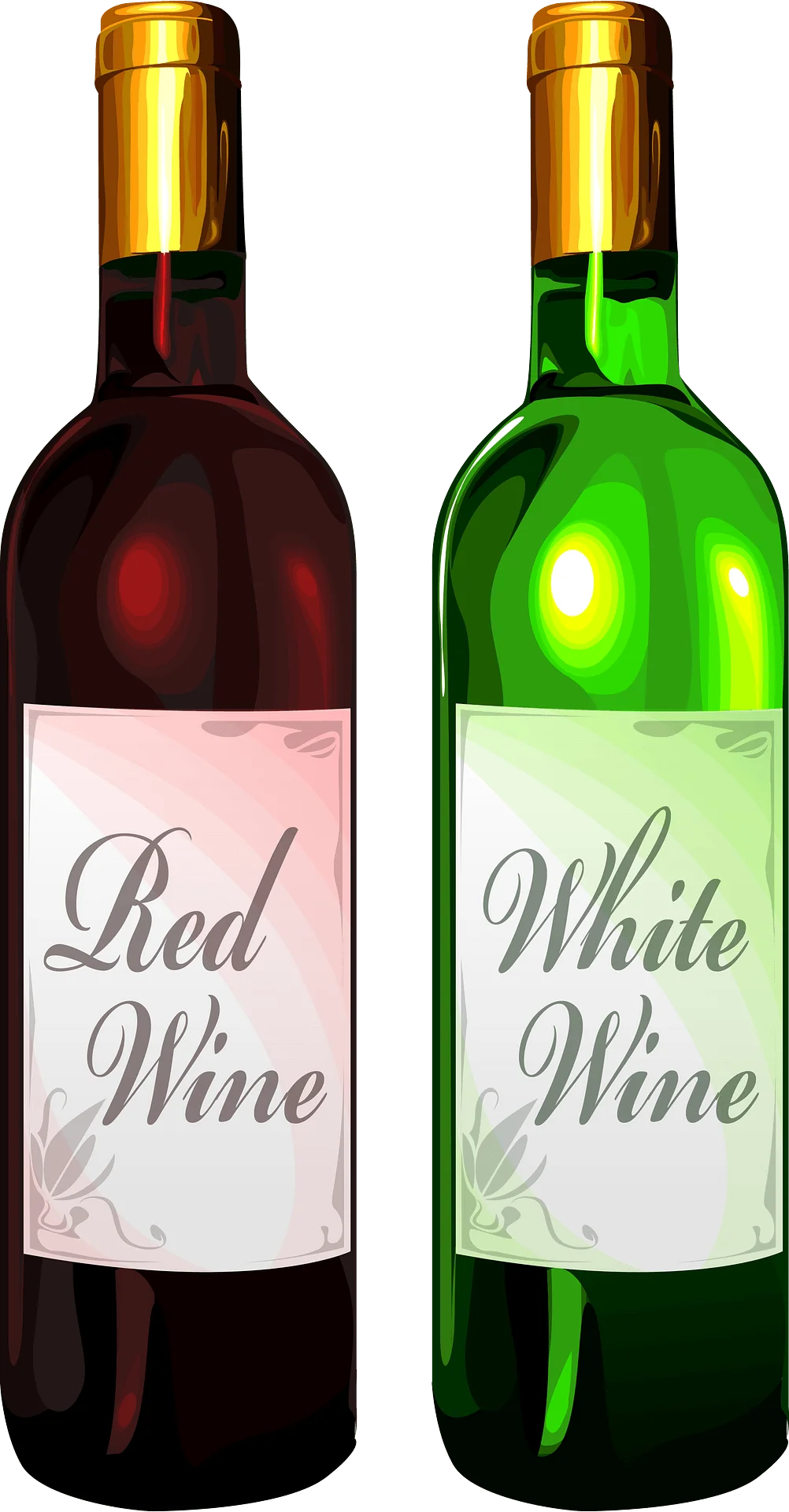 Elegant Wine Bottles Clipart: Classic Red and White Wine Bottle Illustration