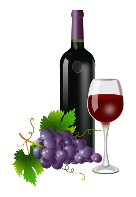 Elegant Wine Composition Clipart: Grapes, Bottle, and Filled Wine Glass