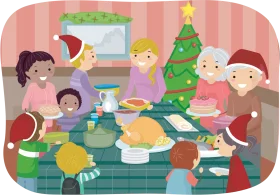 Festive Family Gathering Potluck Clipart: Warmth and Holiday Cheer Around the Table