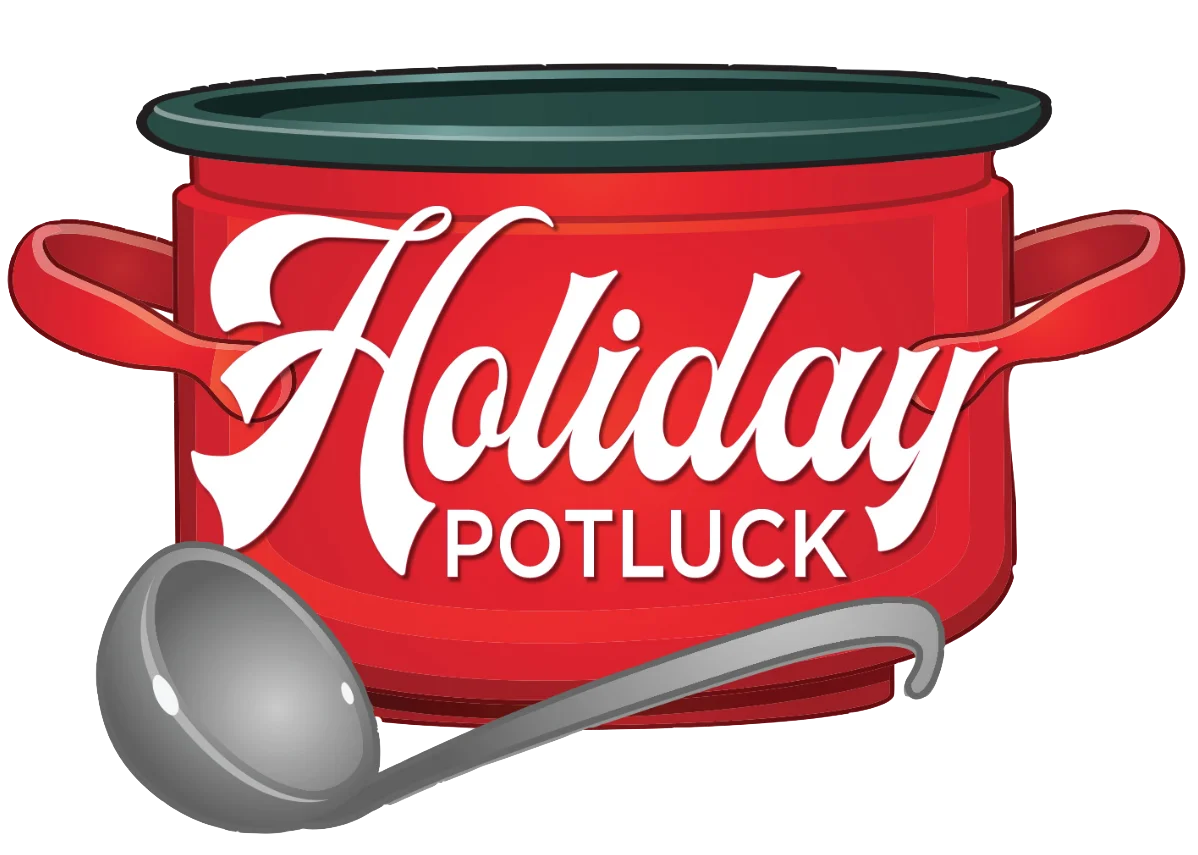 Festive Holiday Potluck Clipart Illustration with Red Cooking Pot and Ladle