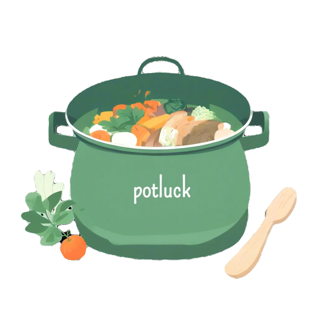 Green Potluck Cooking Pot Clipart Illustration with Vegetables and Cooking Utensil