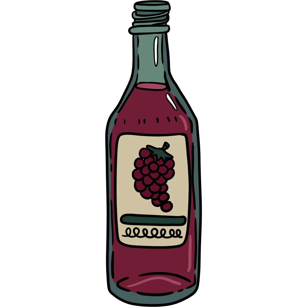 Hand-Drawn Vintage Wine Bottle Clipart with Rustic Grape Illustration Design