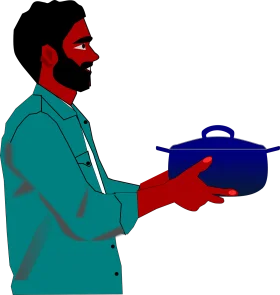 Professional Chef Holding Blue Cooking Pot in Stylized Culinary Clipart Illustration