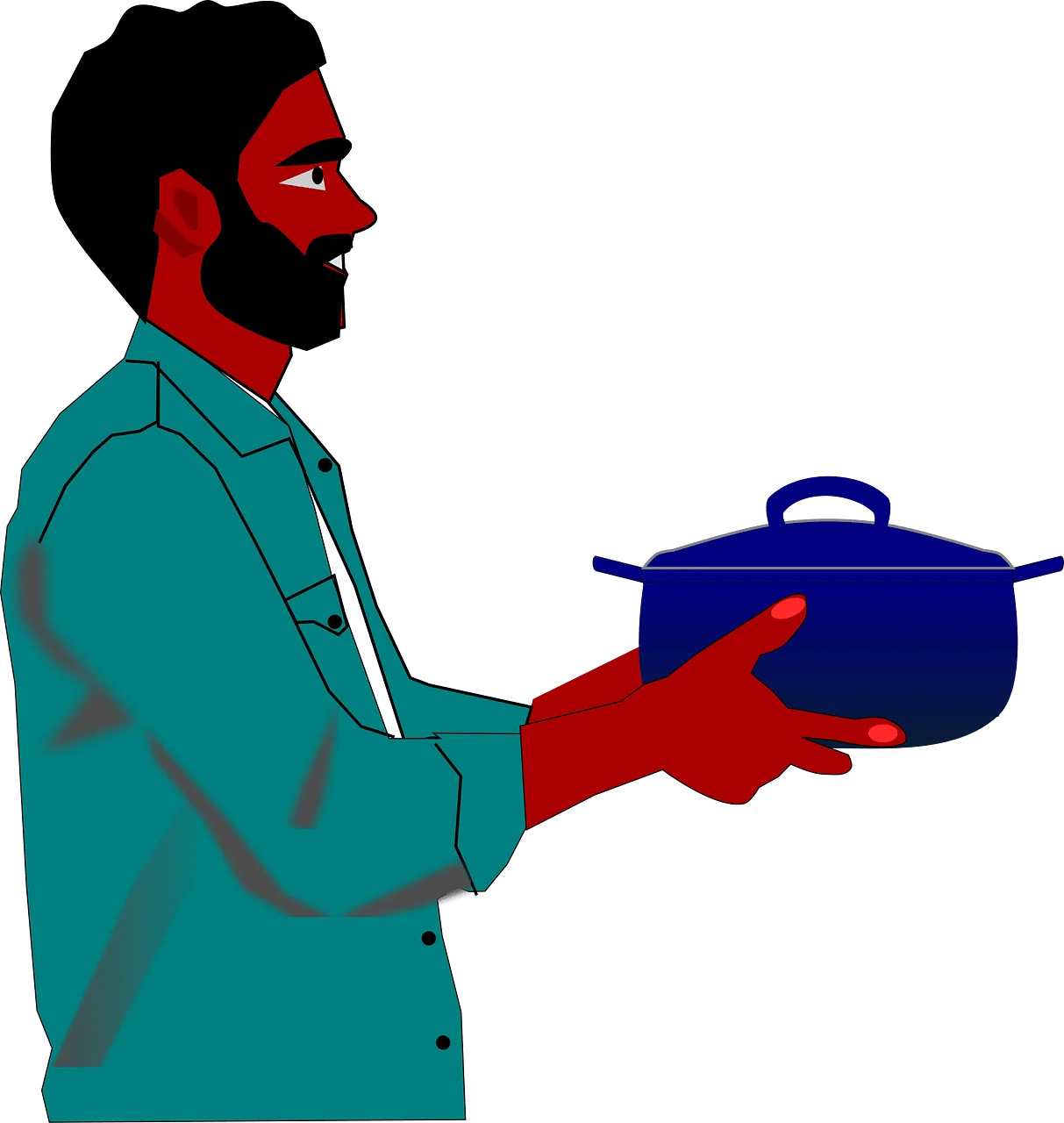 Professional Chef Holding Blue Cooking Pot in Stylized Culinary Clipart Illustration