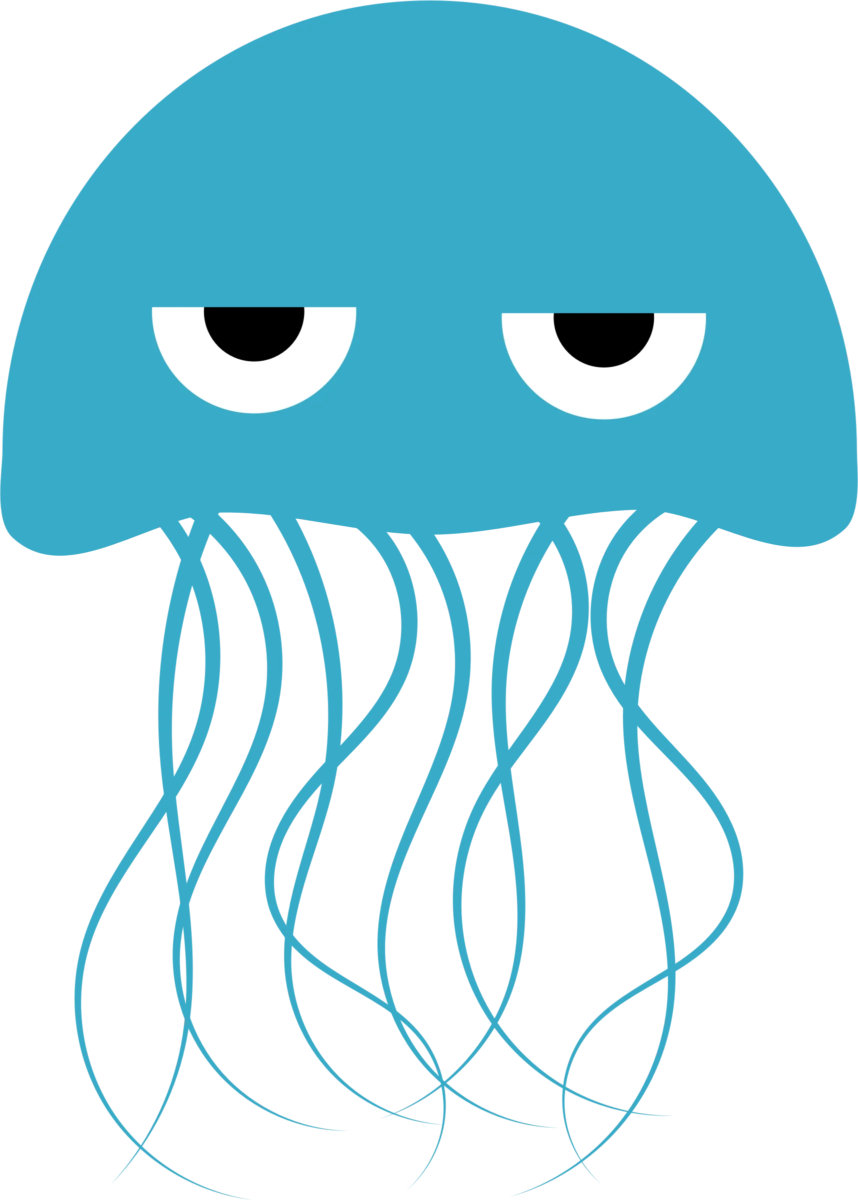 Sleepy Blue Jellyfish Cartoon Clipart with Droopy Eyes and Dangling Tentacles