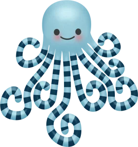Whimsical Blue Striped Octopus Kawaii Sea Creature Clipart Design