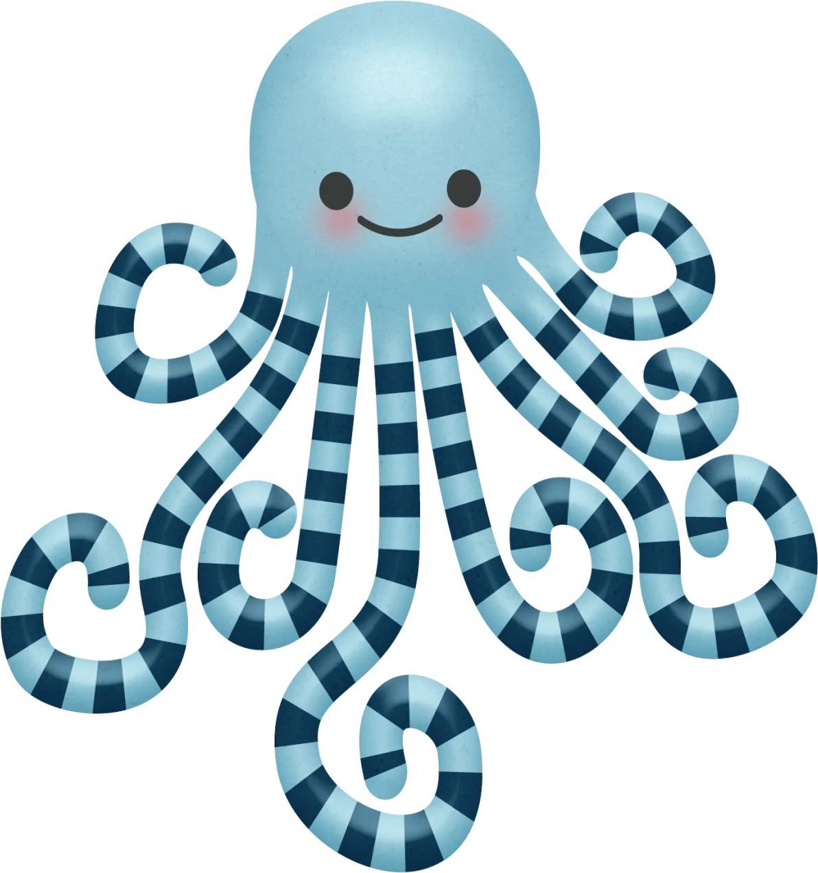 Whimsical Blue Striped Octopus Kawaii Sea Creature Clipart Design