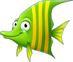 Whimsical Green and Yellow Striped Tropical Fish Cartoon Clipart Design