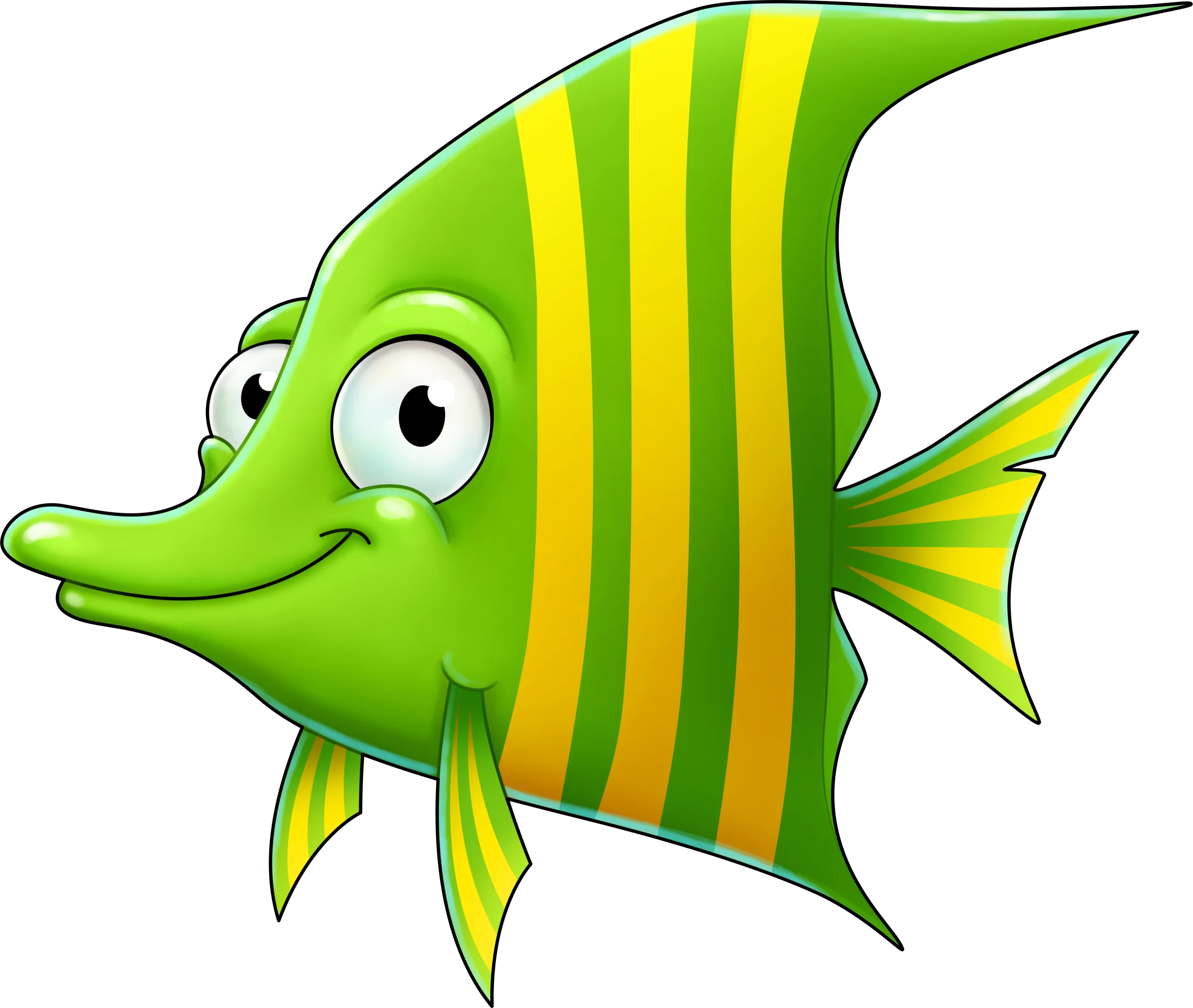 Whimsical Green and Yellow Striped Tropical Fish Cartoon Clipart Design