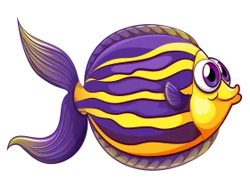 Whimsical Purple and Yellow Striped Cartoon Fish Clipart Design