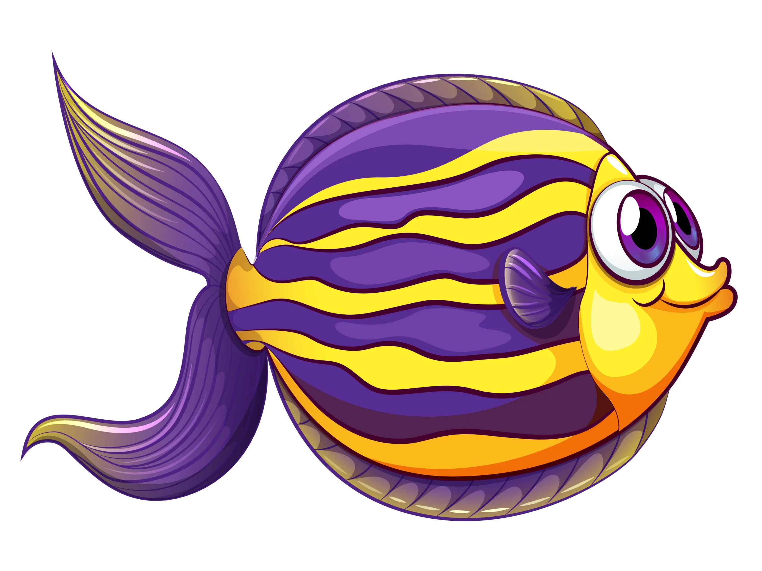Whimsical Purple and Yellow Striped Cartoon Fish Clipart Design
