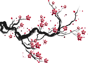 Elegant Black and Red Cherry Blossom Branch Clipart with Delicate Floral Design