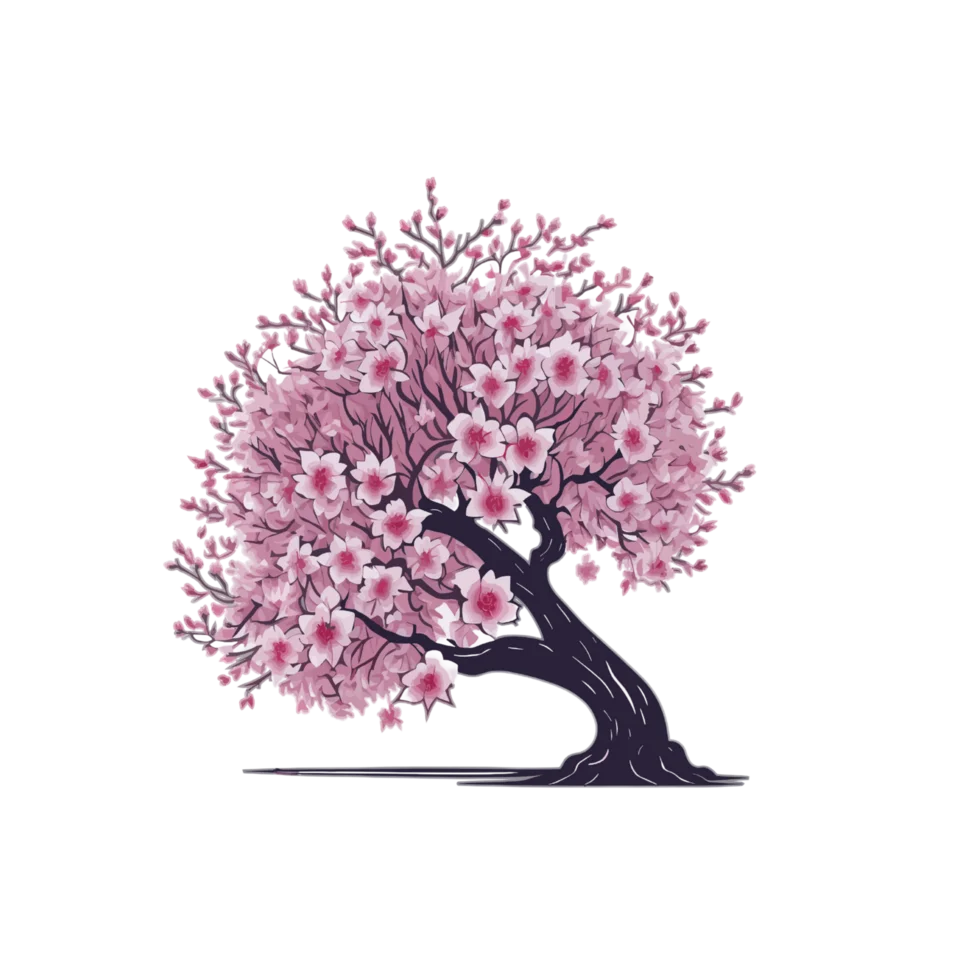 Elegant Cherry Blossom Clipart: Graceful Tree with Soft Pink Blossoms