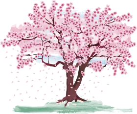 Enchanting Pink Cherry Blossom Tree Clipart Illustration of Springtime Serenity